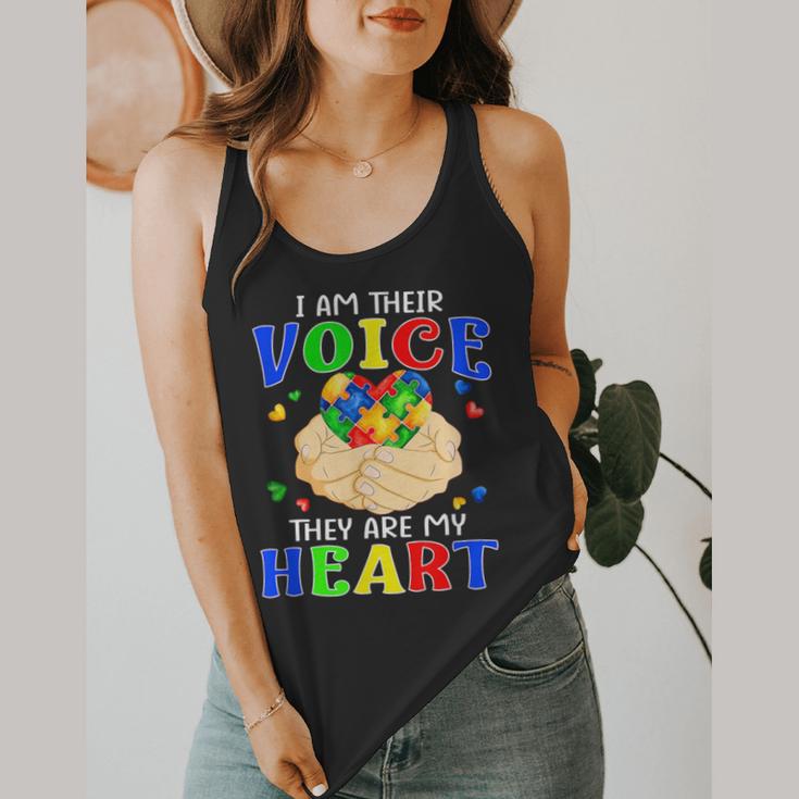 I Am Their Voice They Are My Heart Autism Awareness Teacher Flowy Tank, funny design