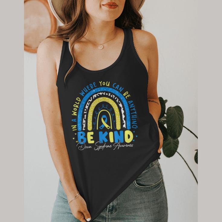 Be Kind Rainbow Down Syndrome Awareness Teacher Blue Yellow Flowy Tank, funny design