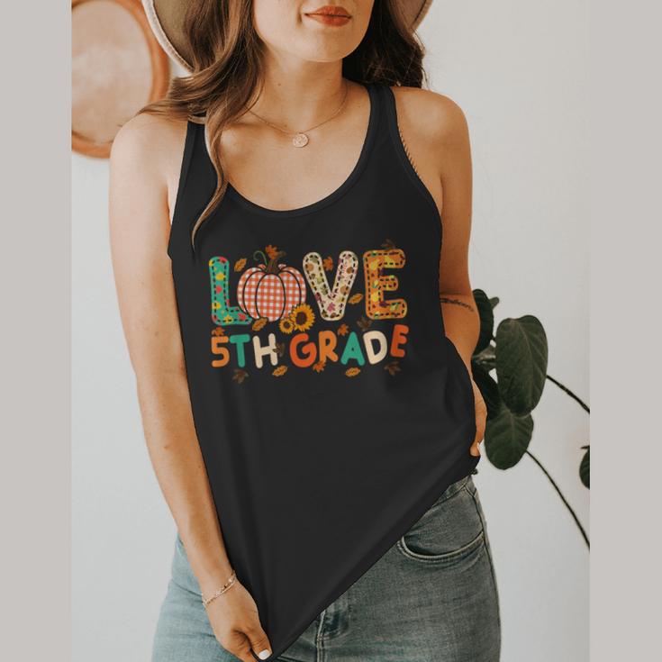 Love 5th Grade Thanksgiving Colorful Fall Leaves Teacher Flowy Tank, funny design