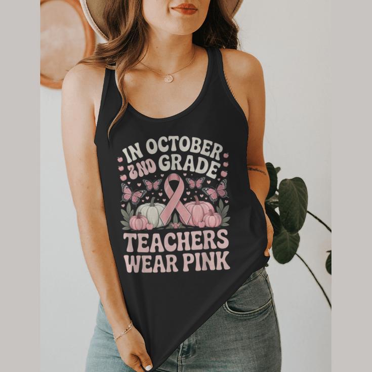 In October 2nd Grade Teachers Wear Pink Ribbon Breast Cancer Flowy Tank, funny design