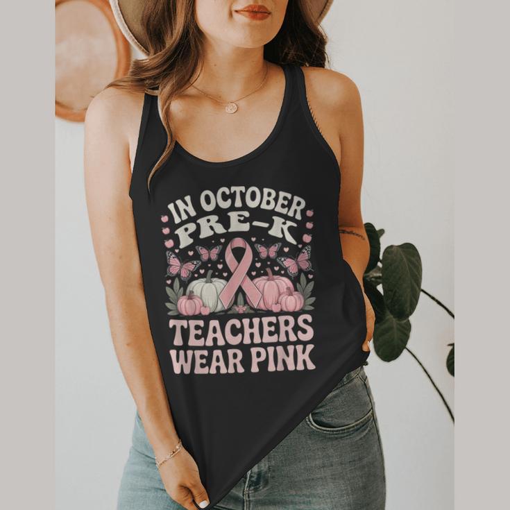In October Pre-K Teachers Wear Pink Ribbon Breast Cancer Flowy Tank, funny design In October Pre-K Teachers Wear Pink Ribbon Breast Cancer Flowy Tank, funny design