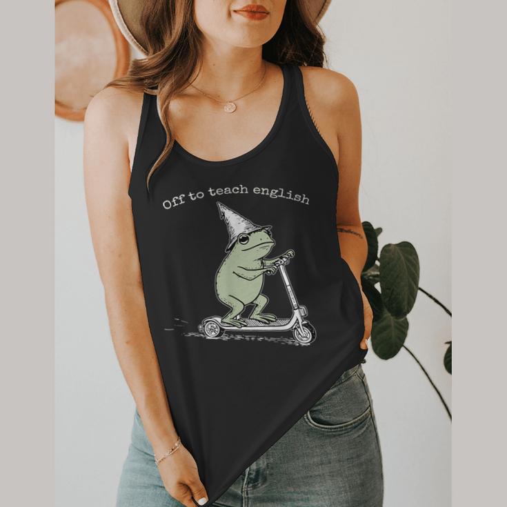 Off To Teach English Scooter Frog ESL Teacher Literature Flowy Tank, funny design