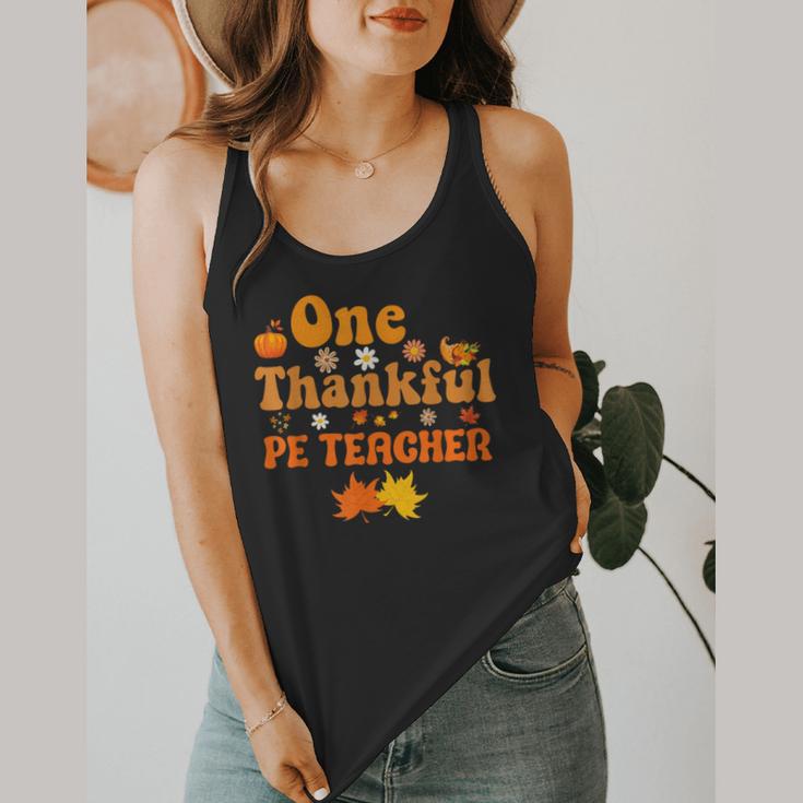 One Thankful PE Teacher Thanksgiving Fall Autumn Groovy Flowy Tank, funny design