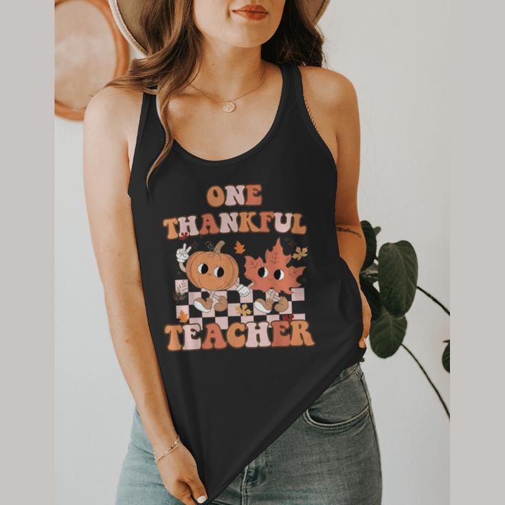 One Thankful Teacher Fall Leaves Thanksgiving Retro Flowy Tank, funny design