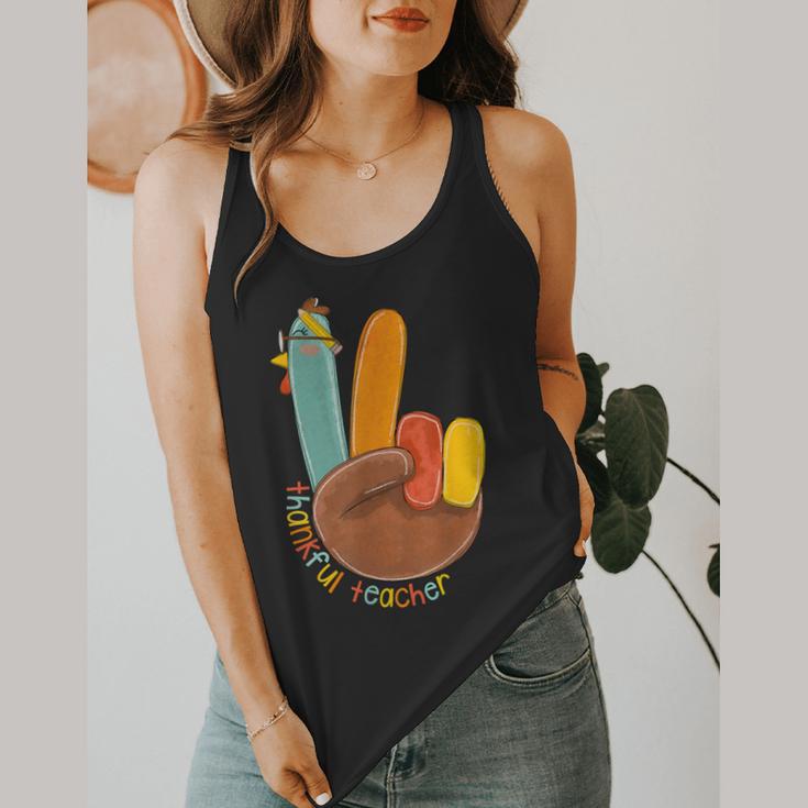 One Thankful Teacher Thanksgiving Turkey Peace Hand Sign Flowy Tank, funny design One Thankful Teacher Thanksgiving Turkey Peace Hand Sign Flowy Tank, funny design