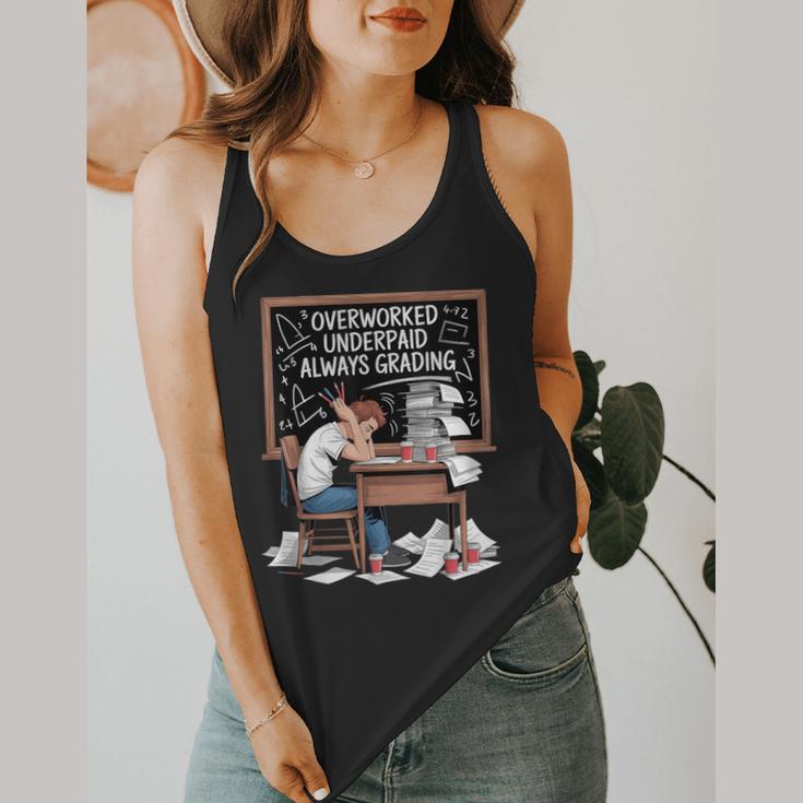 Overworked Underpaid Always Grading Teacher Flowy Tank, funny design Overworked Underpaid Always Grading Teacher Flowy Tank, funny design