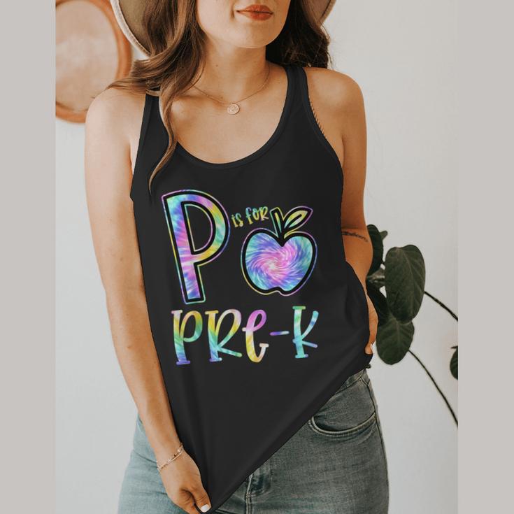 P Is For Pre-K Preschool Teacher Tie Dye Back To School Flowy Tank, funny design