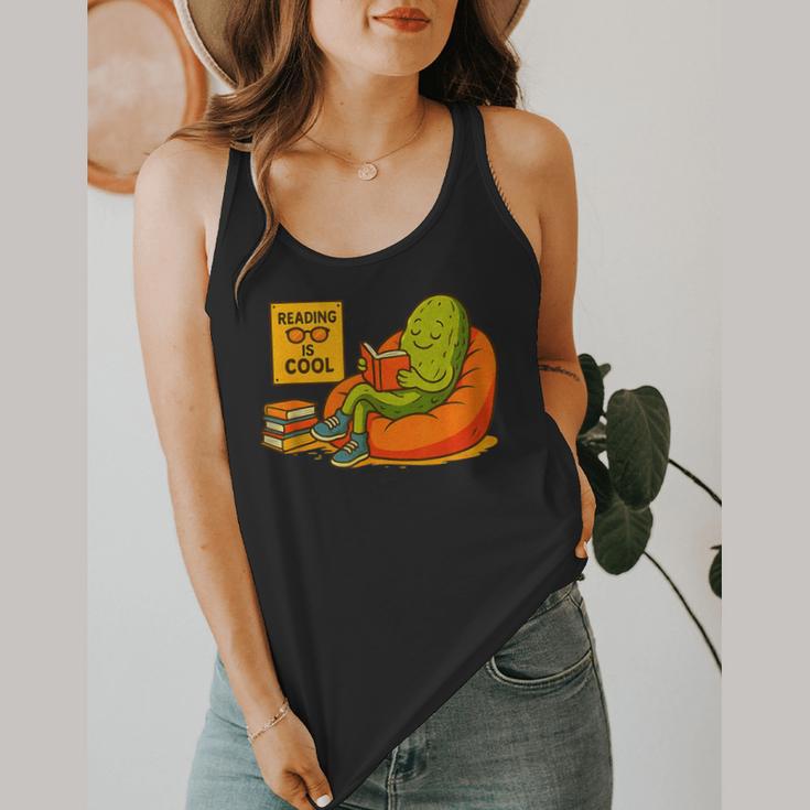 Pickle Reading Books Bookworm Teacher Librarian Kids Retro Flowy Tank, funny design