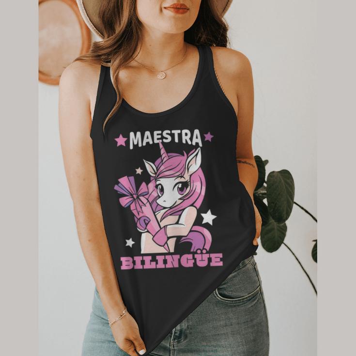 Pink Unicorn Spanish Teacher Regalos Para Bilingue Teacher Flowy Tank, funny design Pink Unicorn Spanish Teacher Regalos Para Bilingue Teacher Flowy Tank, funny design