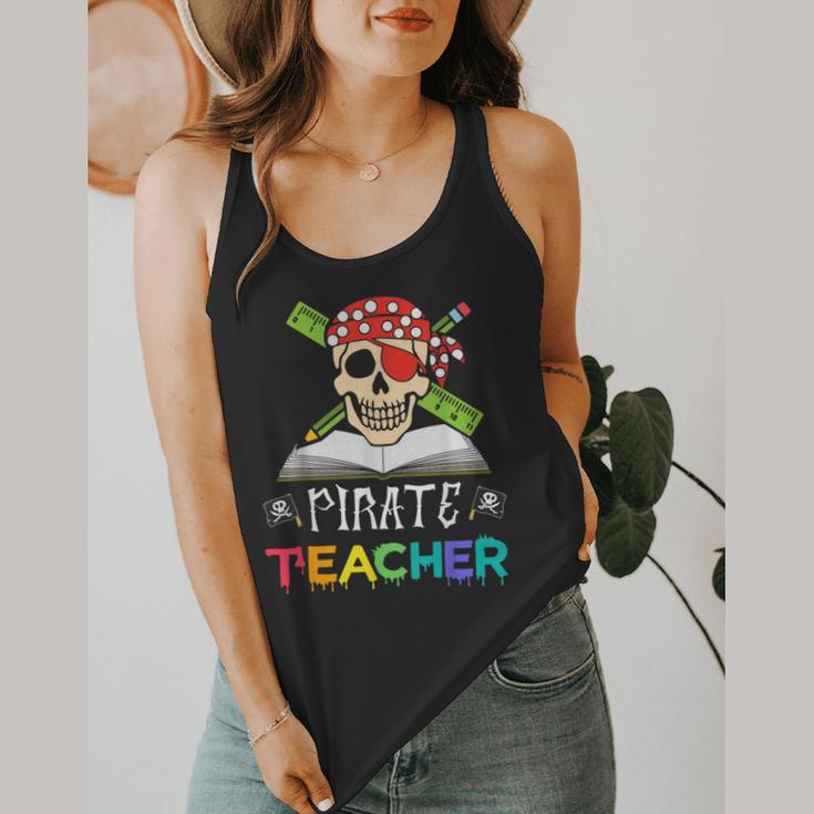 Pirate Teacher Halloween Skull Adult Flowy Tank, funny design