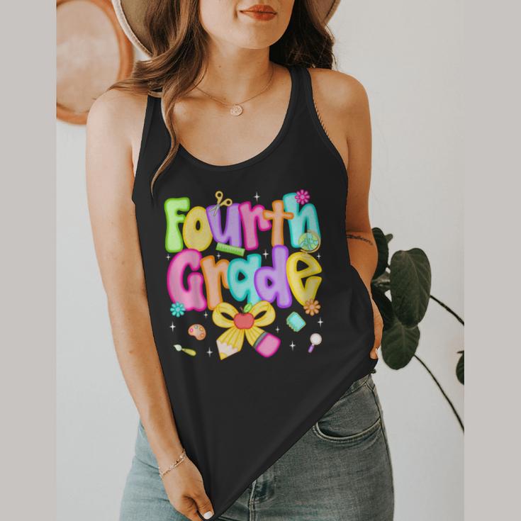 Preppy Fourth Grade Back To School 4th Grade Teacher Girls Flowy Tank, funny design