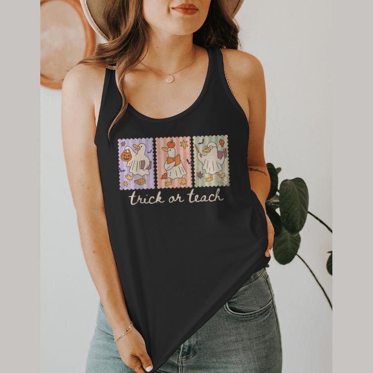 Preppy Goose Teacher Trick Or Teach Halloween Teacher Goose Flowy Tank, funny design Preppy Goose Teacher Trick Or Teach Halloween Teacher Goose Flowy Tank, funny design