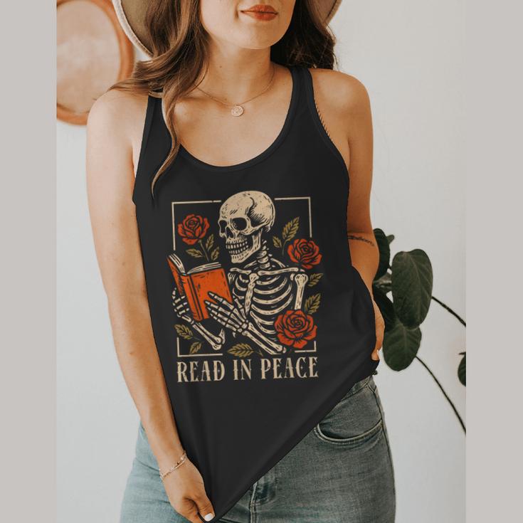 Read In Peace Skeleton Reading Book Halloween Teacher Flowy Tank, funny design Read In Peace Skeleton Reading Book Halloween Teacher Flowy Tank, funny design