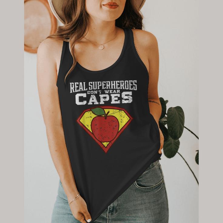 Real Superheroes Don't Wear Capes Teacher Shirt Teaching Te Flowy Tank, funny design