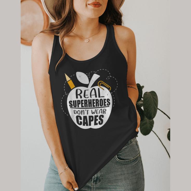 Real Superheroes Wear No Capes Teacher Design Teach Flowy Tank, funny design
