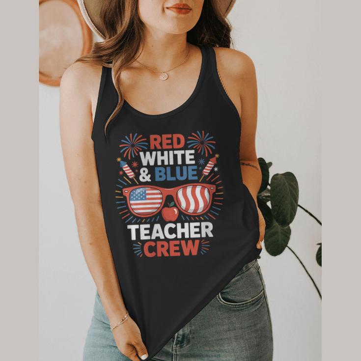 Red & Blue Teacher Crew Shirt 4th Of July Sunglasses Flowy Tank, funny design