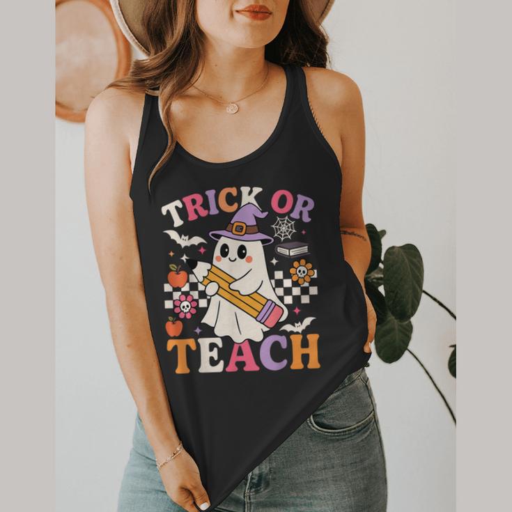 Retro Floral Ghost Trick Or Teach Groovy Teacher Halloween Flowy Tank, funny design Retro Floral Ghost Trick Or Teach Groovy Teacher Halloween Flowy Tank, funny design