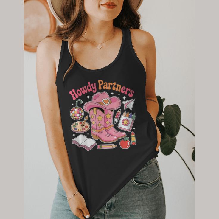 Retro Howdy Partners Cowgirl Cowboy Teacher Back To School Flowy Tank, funny design