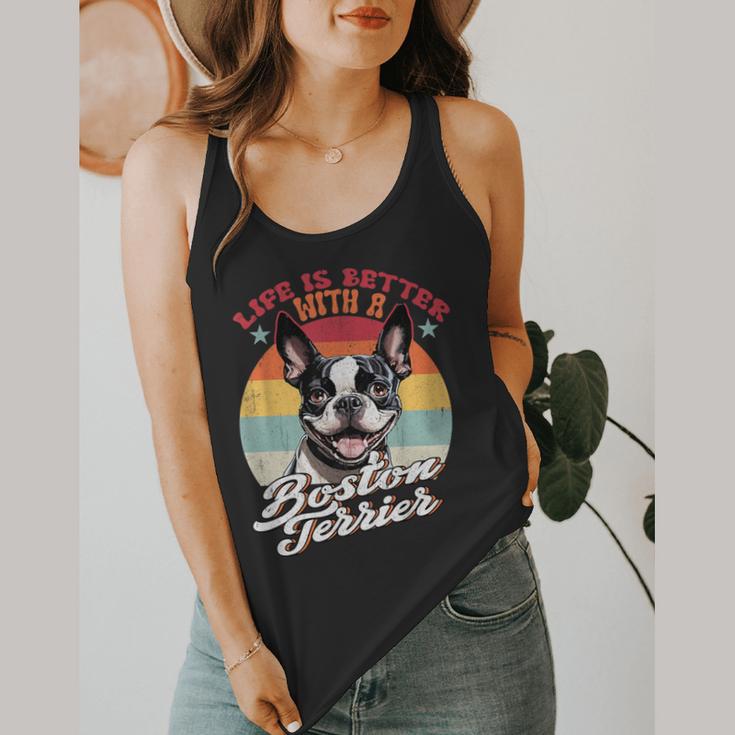 Retro Life Is Better With Boston Terrier Mom Dog Lover Flowy Tank, funny design