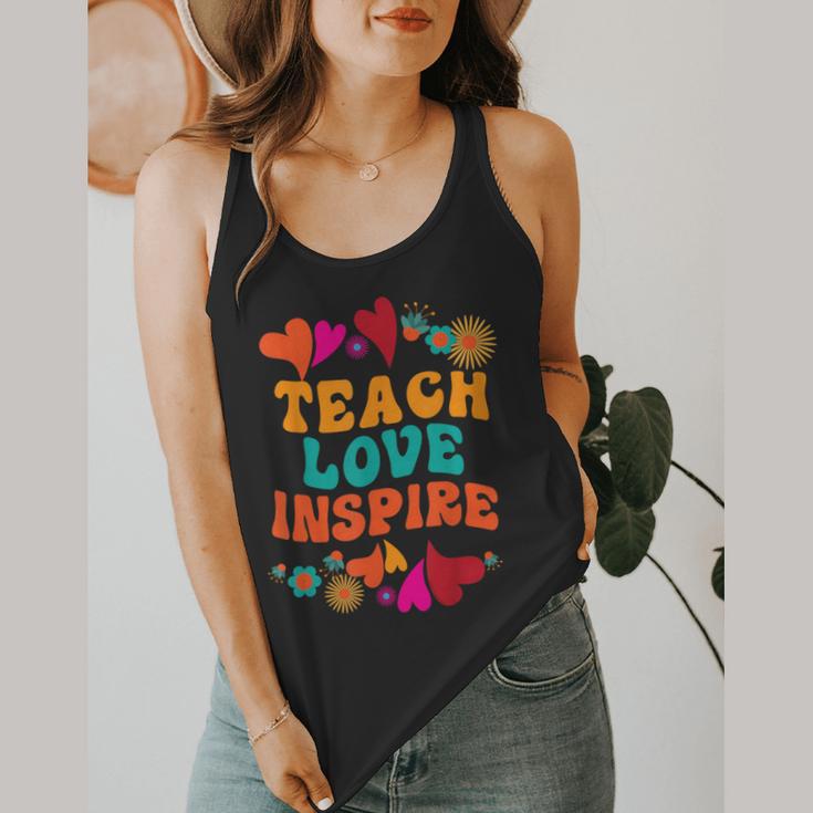 Retro Teach Love Inspire Back To School Teachers Flowy Tank, funny design Retro Teach Love Inspire Back To School Teachers Flowy Tank, funny design