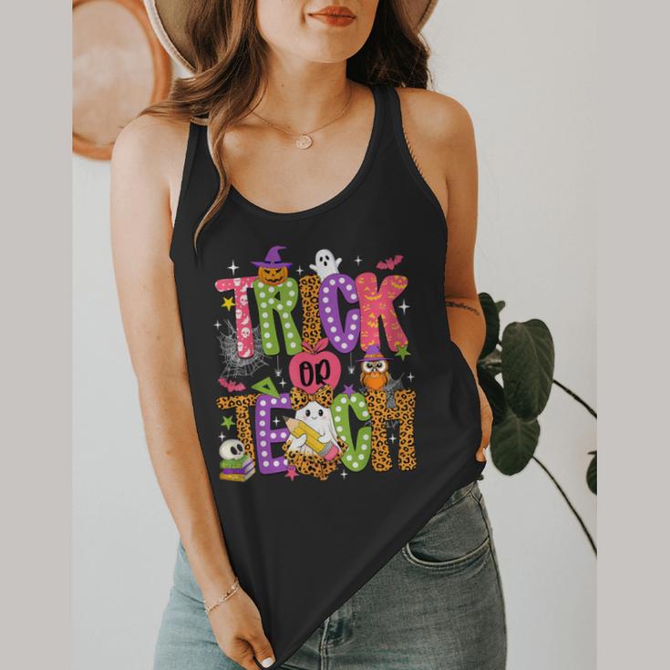 Retro Trick Or Teach Leopard Ghost Halloween Spooky Teacher Flowy Tank, funny design Retro Trick Or Teach Leopard Ghost Halloween Spooky Teacher Flowy Tank, funny design