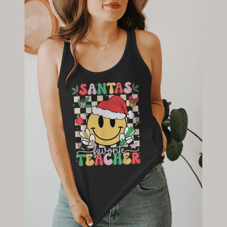 Santas Favorite Teacher Retro Groovy Smile Face Christmas Flowy Tank, funny design Santas Favorite Teacher Retro Groovy Smile Face Christmas Flowy Tank, funny design