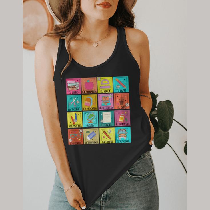 Spanish Teacher Back To School Maestra Dual Language Crew Flowy Tank, funny design