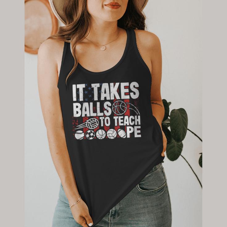 It Takes Balls To Teach Pe Teacher Chaos Coordinator US Flag Flowy Tank, funny design