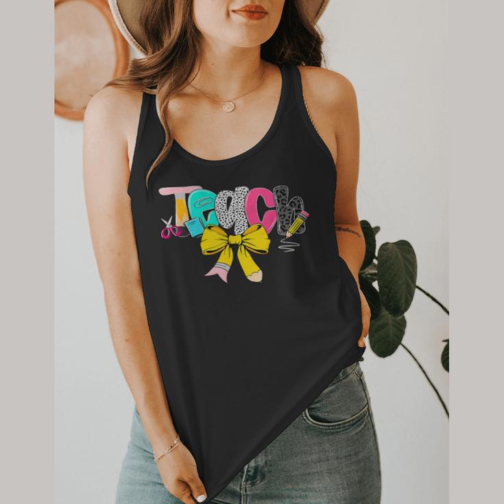 Teach Coquette Bow Teacher Back To School Happy First Day Flowy Tank, funny design Teach Coquette Bow Teacher Back To School Happy First Day Flowy Tank, funny design