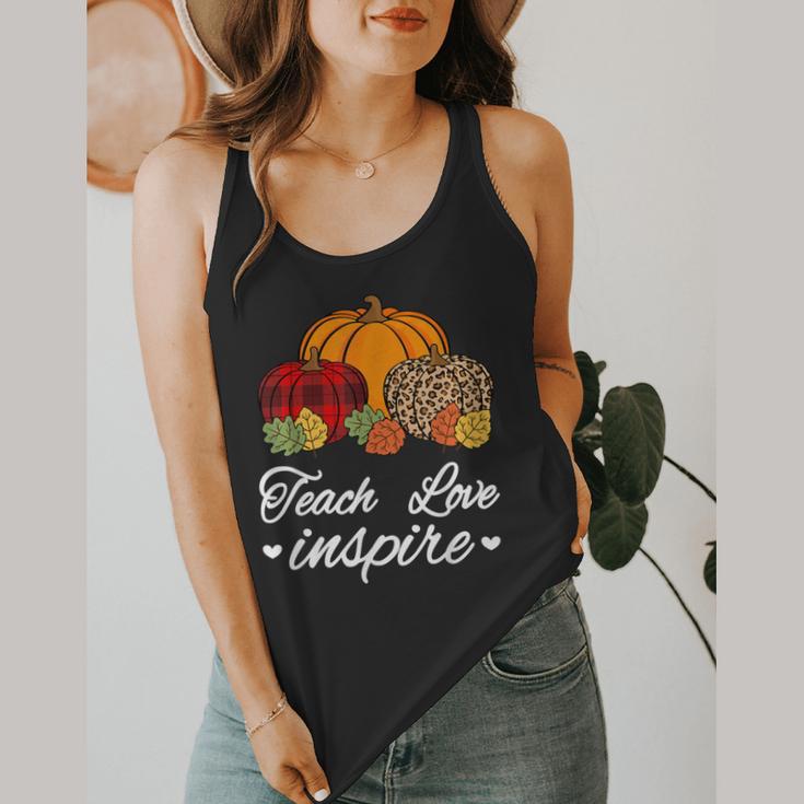 Teach Love Inspire Autumn Fall Plaid Leopard Pumpkin Teacher For Men Women Kids Flowy Tank, funny design