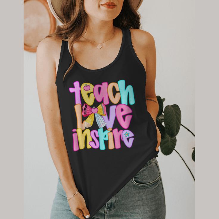Teach Love Inspire Preppy Back To School Teacher Women Flowy Tank, funny design Teach Love Inspire Preppy Back To School Teacher Women Flowy Tank, funny design