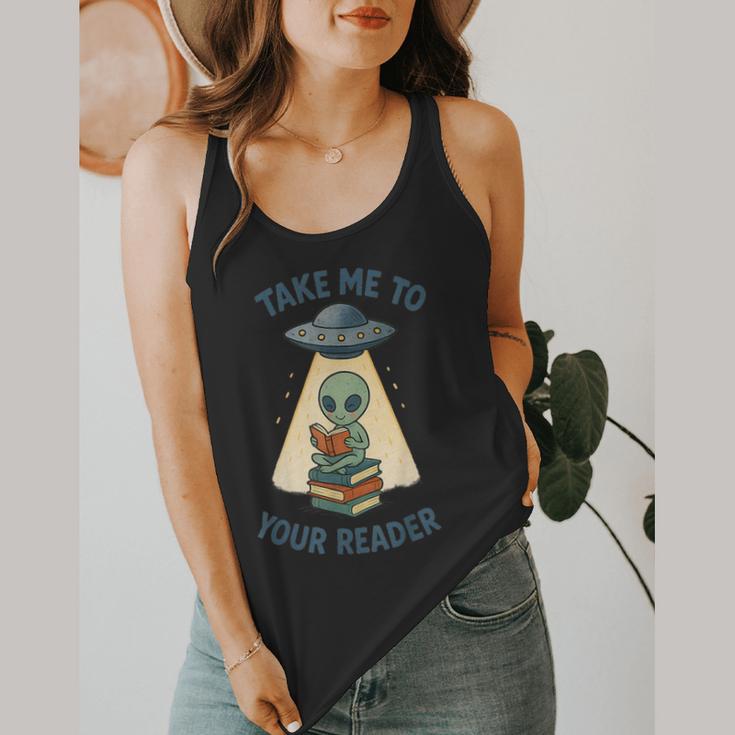 Teacher Alien Books UFO Reading Take Me To Your Reader Flowy Tank, funny design Teacher Alien Books UFO Reading Take Me To Your Reader Flowy Tank, funny design