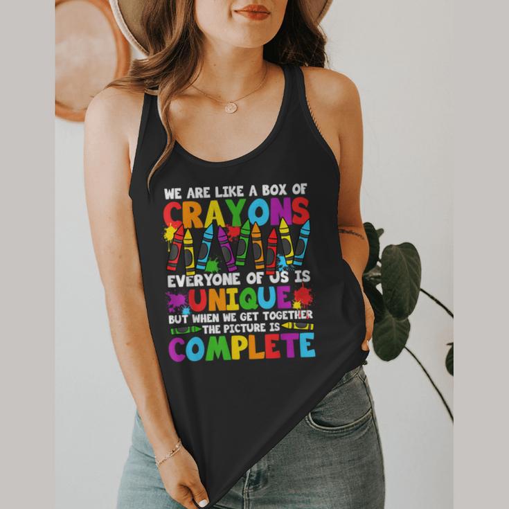 Teacher We Are Like A Box Of Crayons Back To School Flowy Tank, funny design Teacher We Are Like A Box Of Crayons Back To School Flowy Tank, funny design