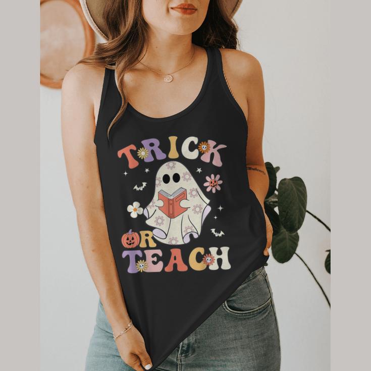 Teacher Halloween Trick Or Teach Floral Ghost Flowy Tank, funny design Teacher Halloween Trick Or Teach Floral Ghost Flowy Tank, funny design