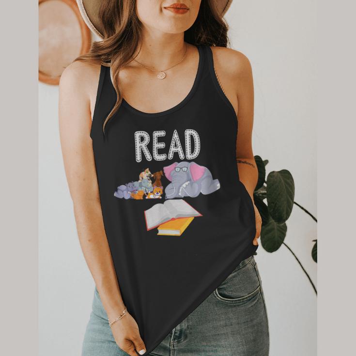 Teacher Library Read Book Club Piggie Elephant Pigeons Men Women Kids Flowy Tank, funny design