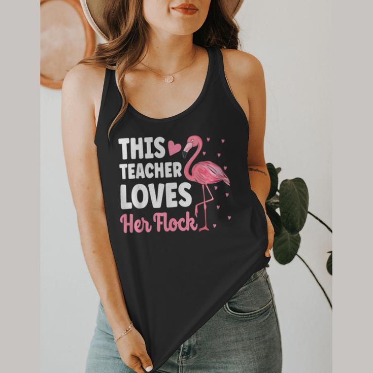 This Teacher Loves Her Flock Teaching Flamingo Girl Flowy Tank, funny design