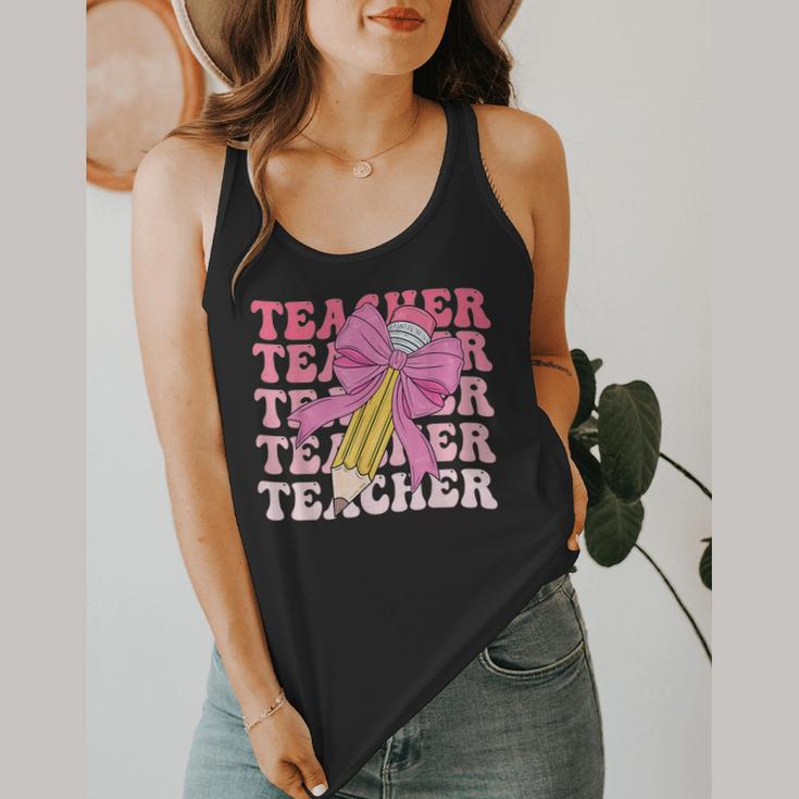 Teacher Pencil Back To School Groovy Pink Teacher First Day Flowy Tank, funny design Teacher Pencil Back To School Groovy Pink Teacher First Day Flowy Tank, funny design