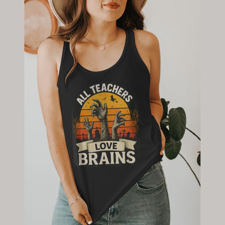 Teacher All Teachers Love Brains Halloween Flowy Tank, funny design