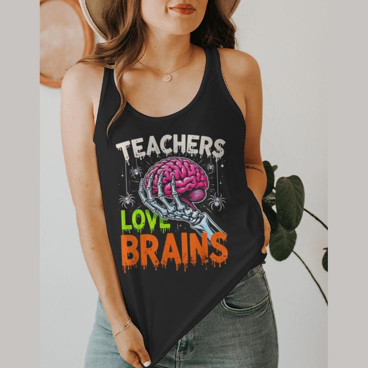 Teachers Love Brains Halloween 2025 Skeleton Costume Flowy Tank, funny design
