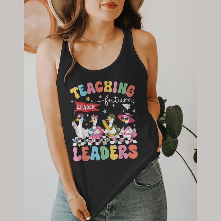Teaching Future Leaders Groovy Teacher Back To School Flowy Tank, funny design