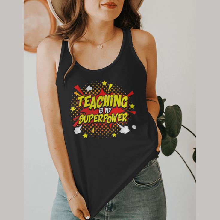 Teaching Is My Superpower Retro Comic Teacher Flowy Tank, funny design