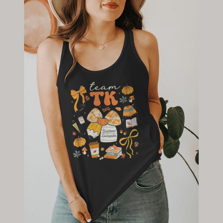 Team TK Crew Preppy Coquette Bow Pumpkin Fall TK Teacher Flowy Tank, funny design