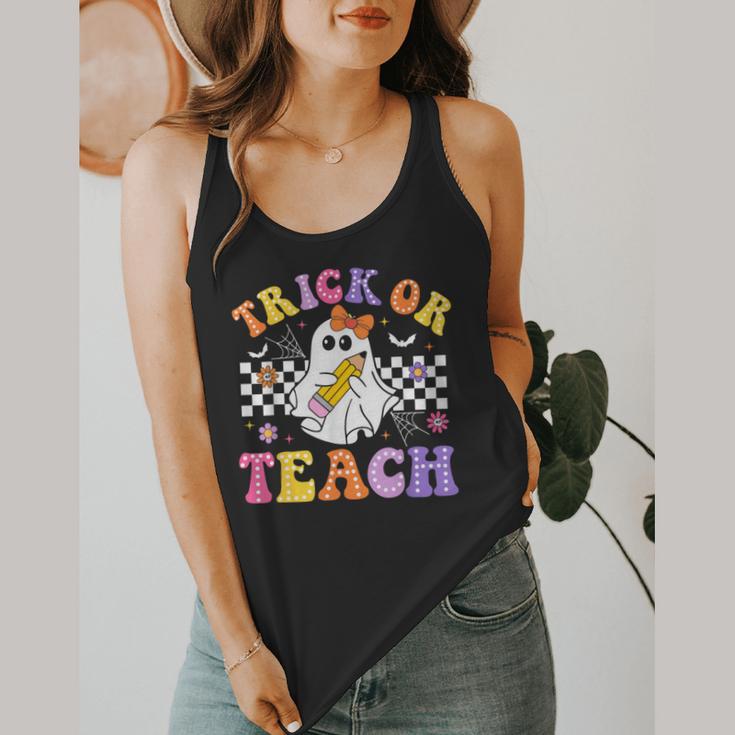 Trick Or Teach Groovy Halloween Teachers Flowy Tank, funny design