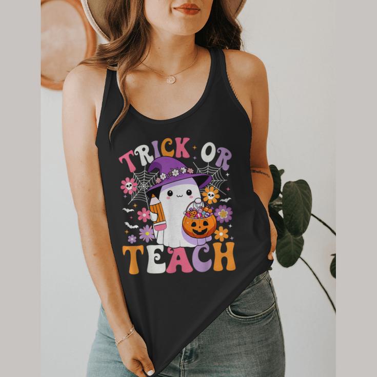 Trick Or Teach Groovy Teacher Ghost Halloween Teacher Flowy Tank, funny design Trick Or Teach Groovy Teacher Ghost Halloween Teacher Flowy Tank, funny design