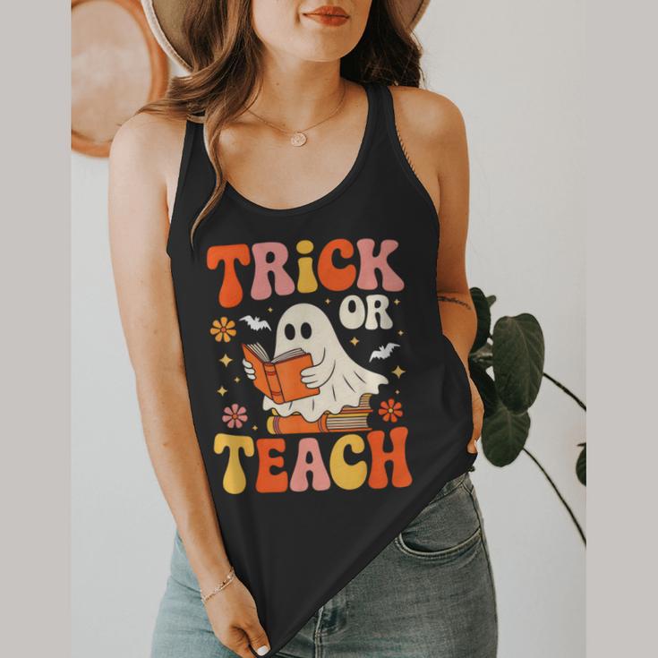 Trick Or Teach Halloween Shirt For Teacher Kids Floral Ghost Flowy Tank, funny design Trick Or Teach Halloween Shirt For Teacher Kids Floral Ghost Flowy Tank, funny design