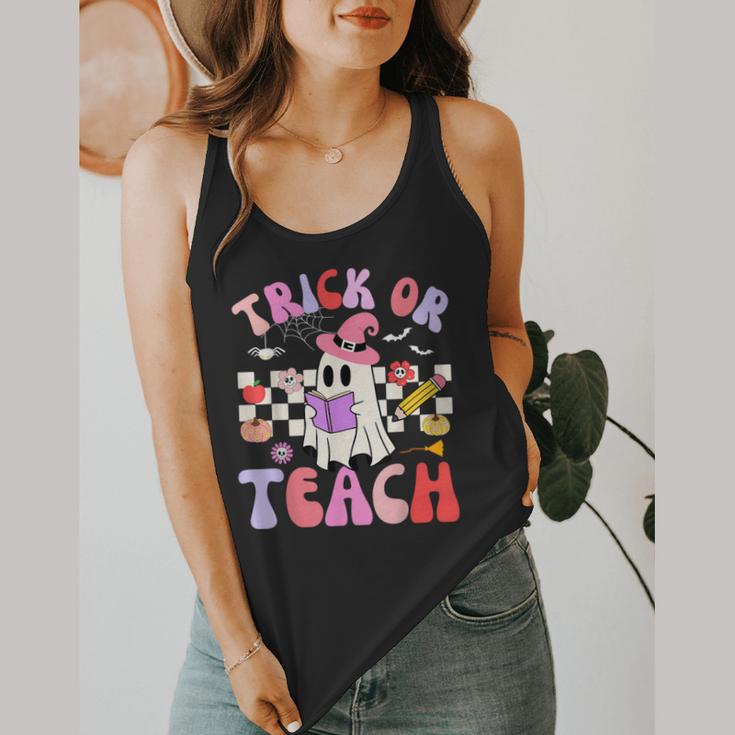 Trick Or Teach Halloween Teacher Floral Ghost Groovy Flowy Tank, funny design Trick Or Teach Halloween Teacher Floral Ghost Groovy Flowy Tank, funny design