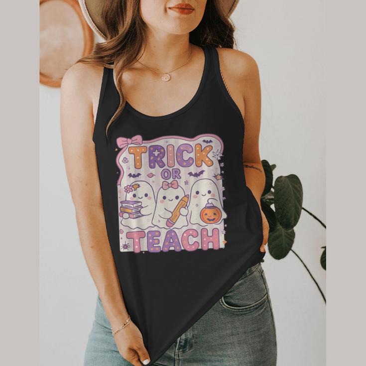 Trick Or Teach Retro Halloween Teacher Look Flowy Tank, funny design