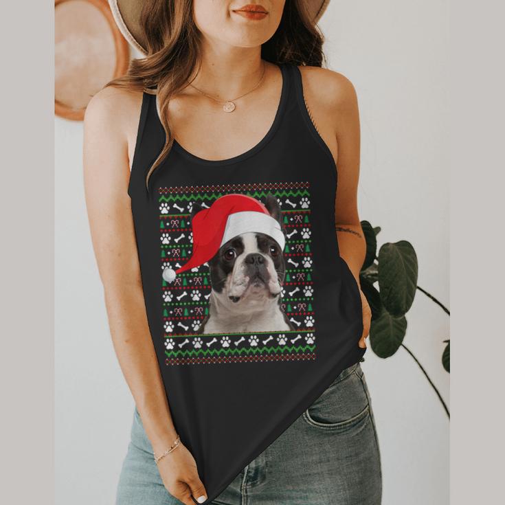 Ugly Xmas Sweater Santa Boston Terrier Dog Christmas For Men Women Kids Flowy Tank, funny design