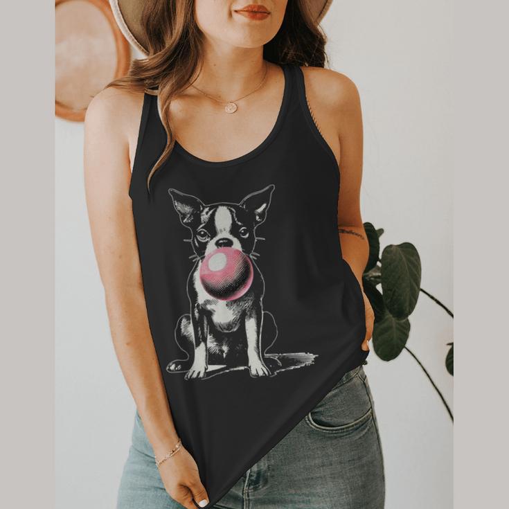 Vintage Boston Terrier Blowing Bubble Gum American Gentleman Flowy Tank, funny design