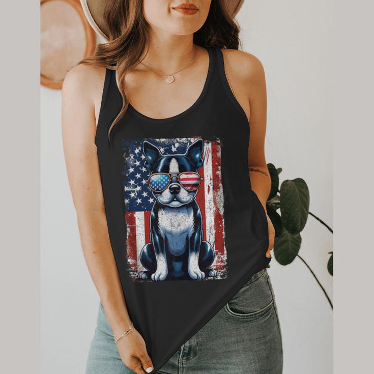 Vintage Boston Terrier Dog American USA US Flag Pets Lovers Flowy Tank, funny design